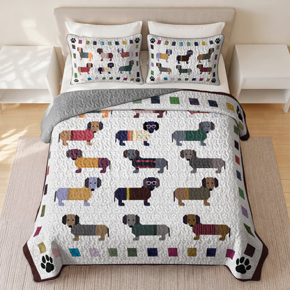 Shineful Quilt 3-Piece Set Dachshund Paws and Patches