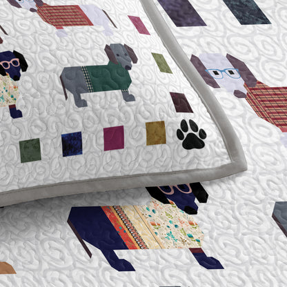 Shineful Quilt 3-Piece Set Dachshund Paws and Patches