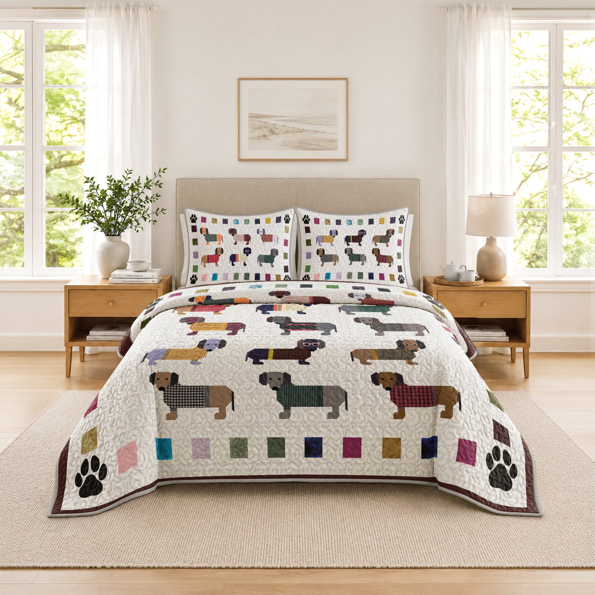 Shineful Quilt 3-Piece Set Dachshund Paws and Patches