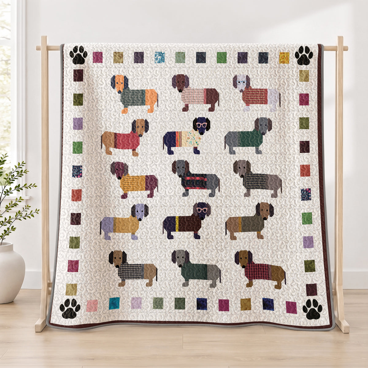 Shineful Quilt 3-Piece Set Dachshund Paws and Patches