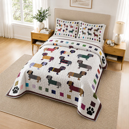 Shineful Quilt 3-Piece Set Dachshund Paws and Patches