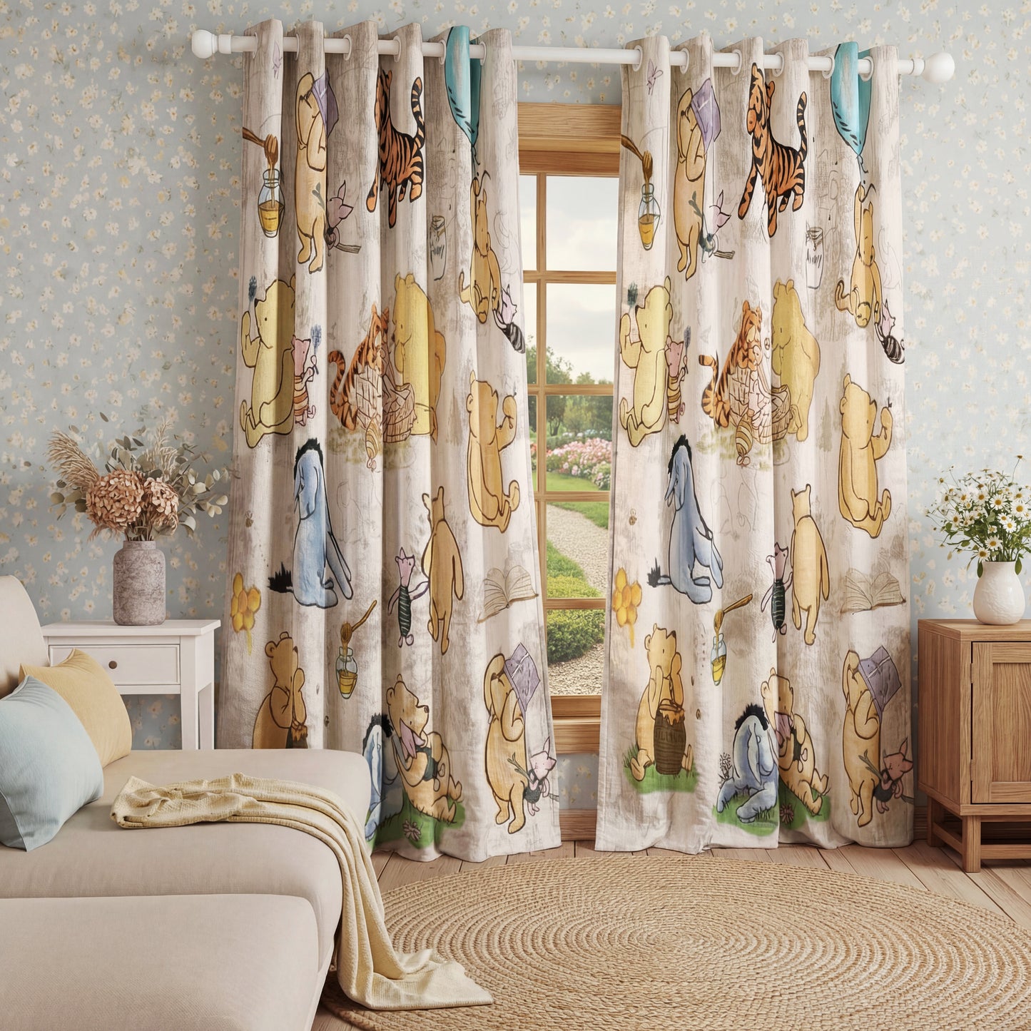 Shineful Quilted Curtain Pooh Friends