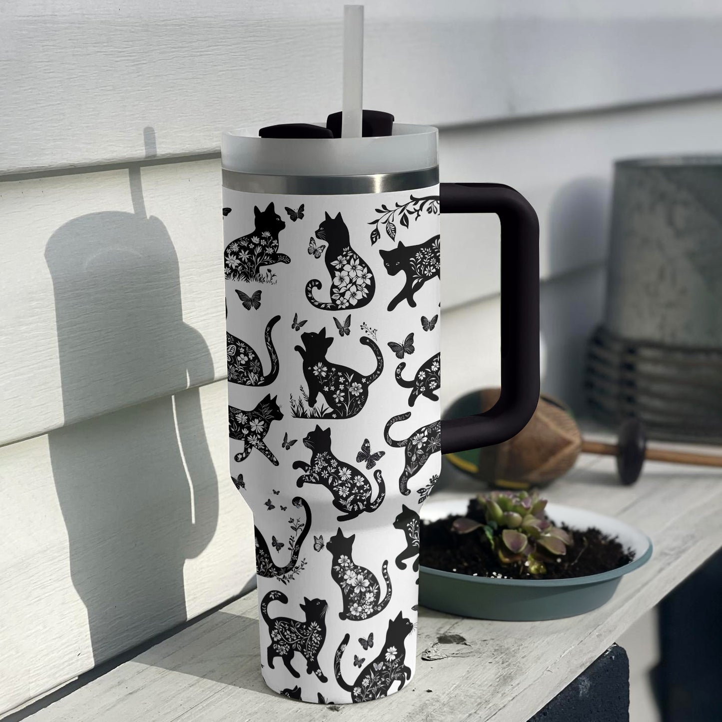 Shineful Tumbler Black Cat Floral