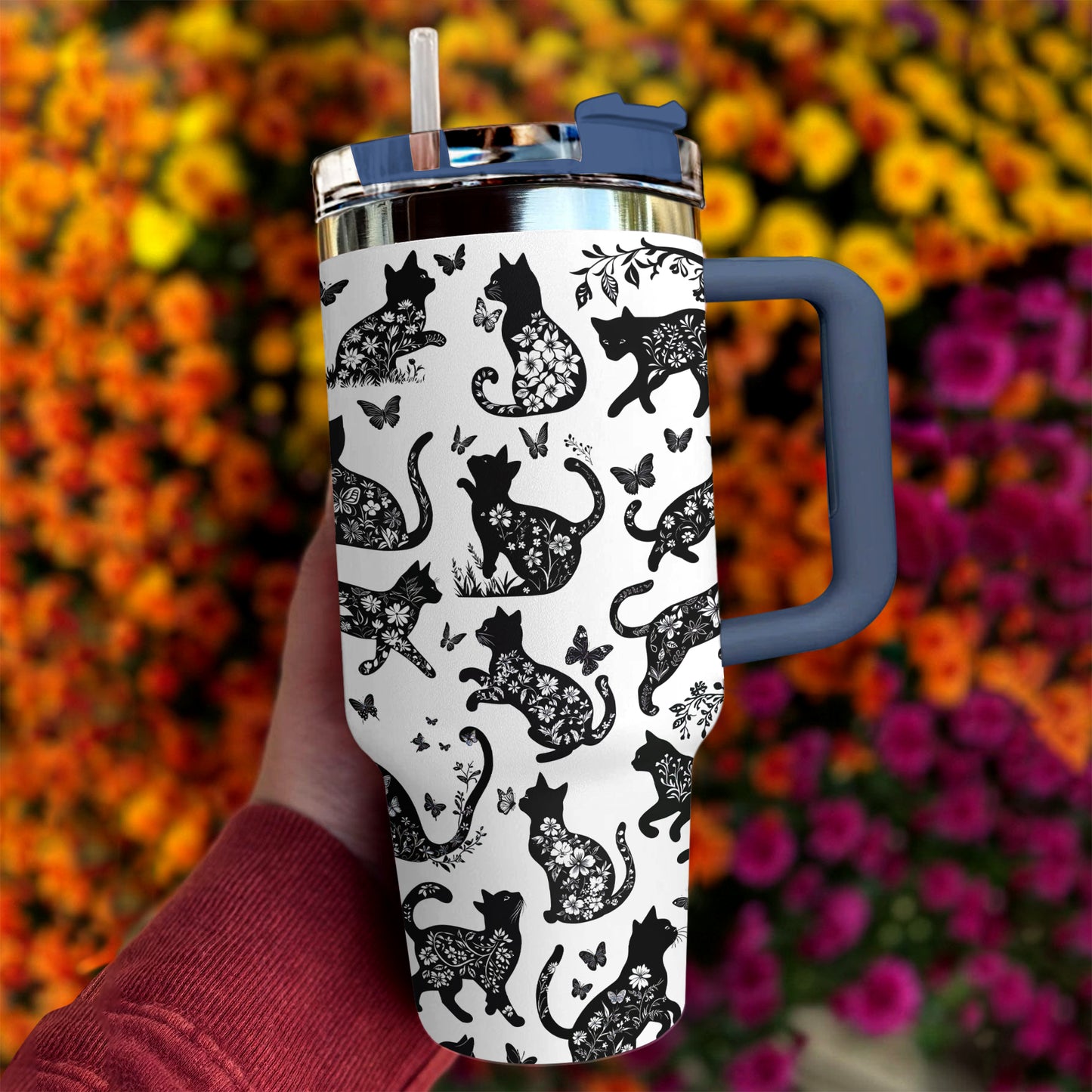 Shineful Tumbler Black Cat Floral