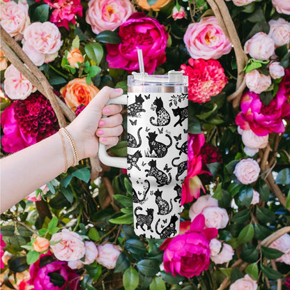Shineful Tumbler Black Cat Floral