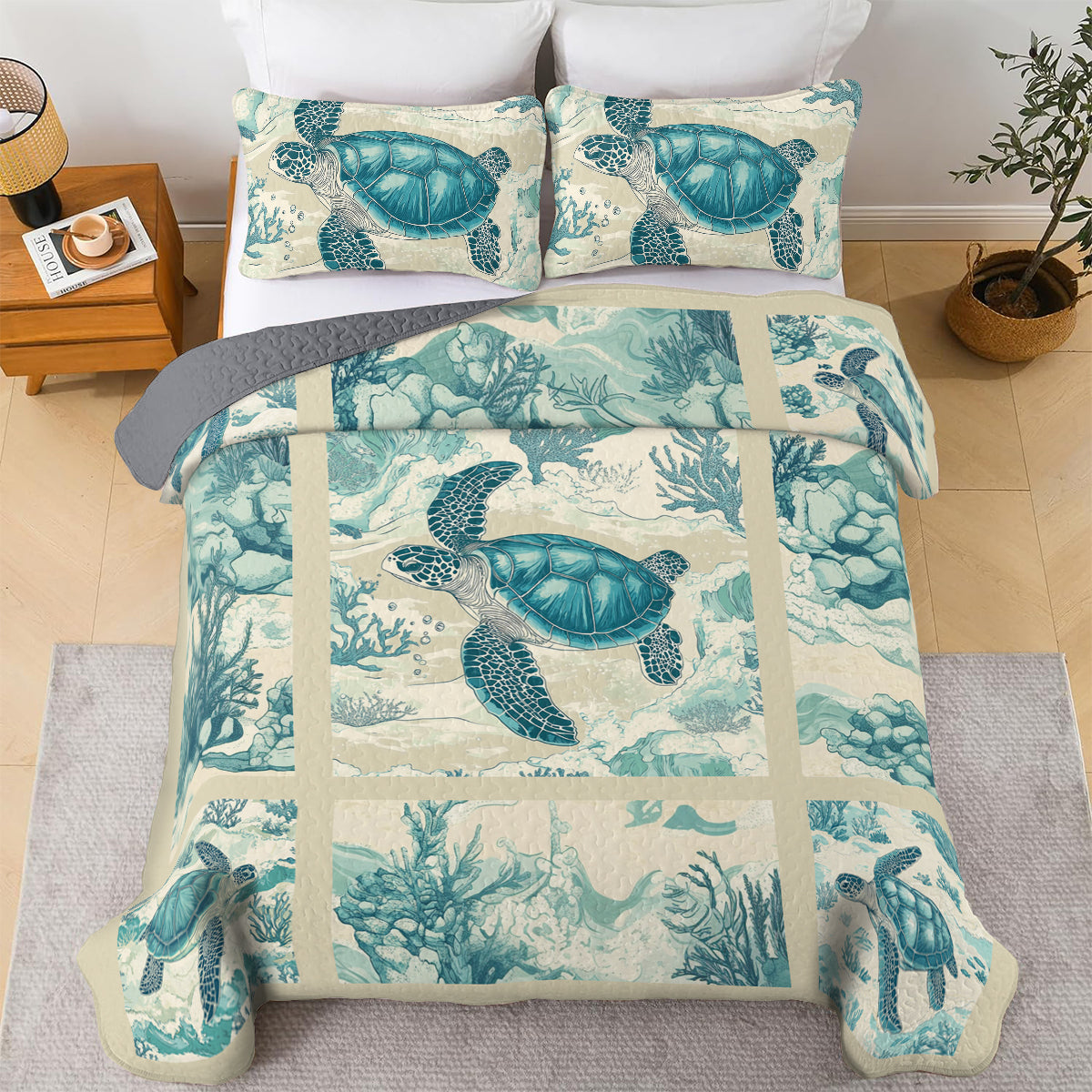 Shineful All Season Quilt 3-Piece Set Ocean Serenity Turtle