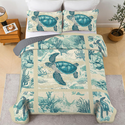 Shineful All Season Quilt 3-Piece Set Ocean Serenity Turtle
