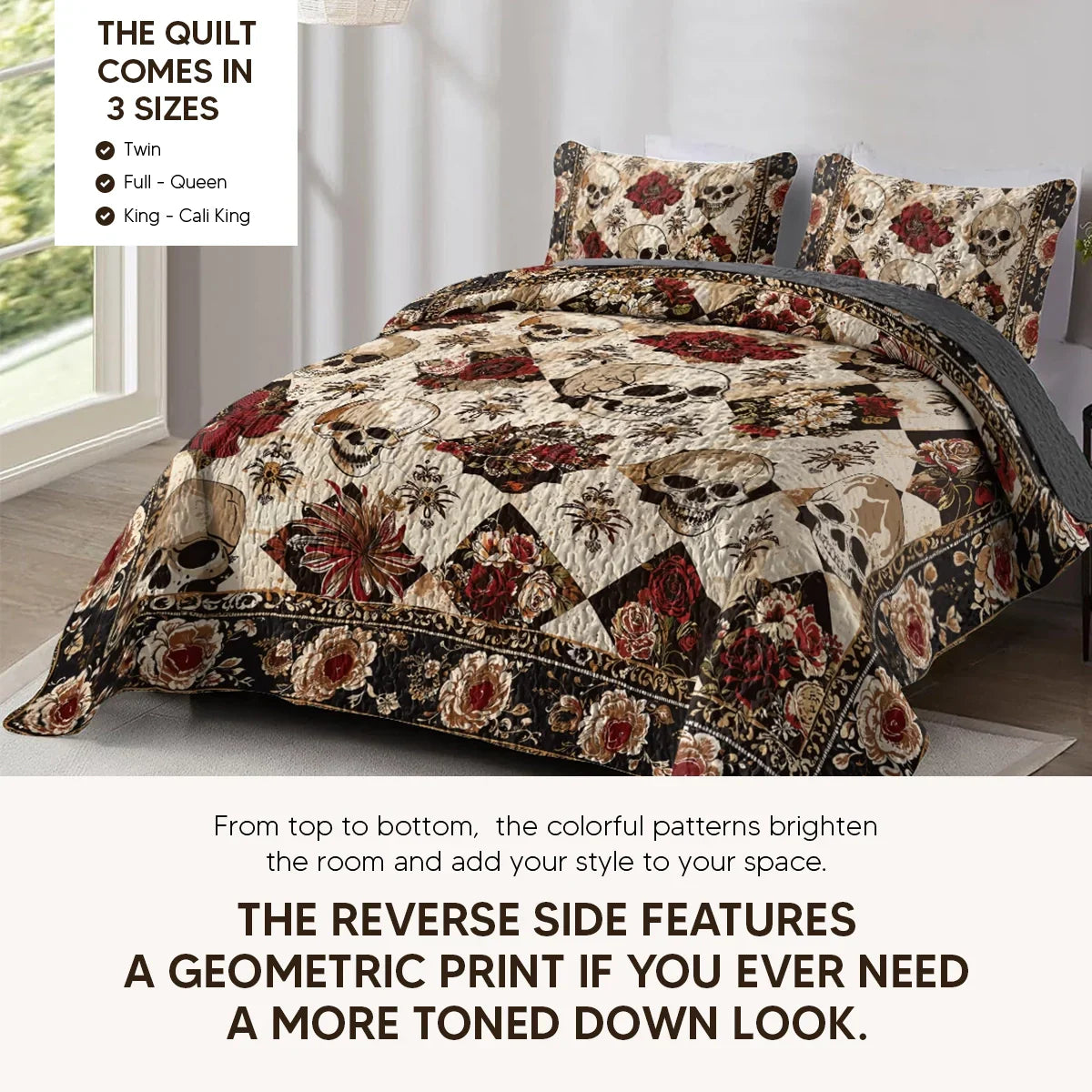 Shineful Quilt 3-Piece Set Baroque Skull Majesty
