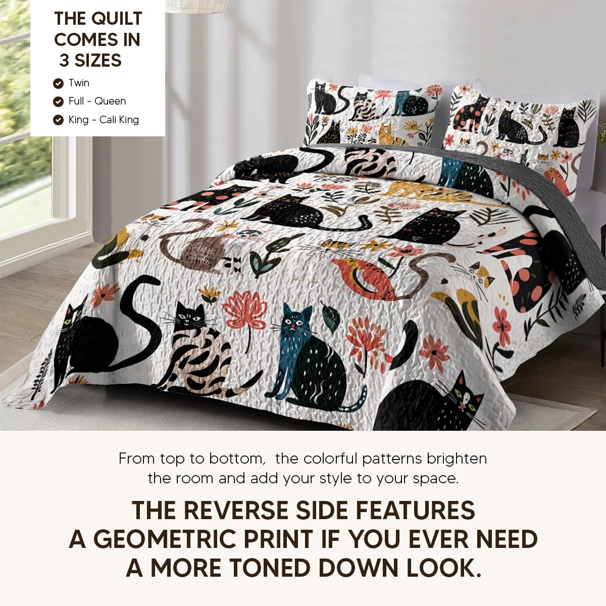 Shineful Quilt 3-Piece Set Cat Floral Felines
