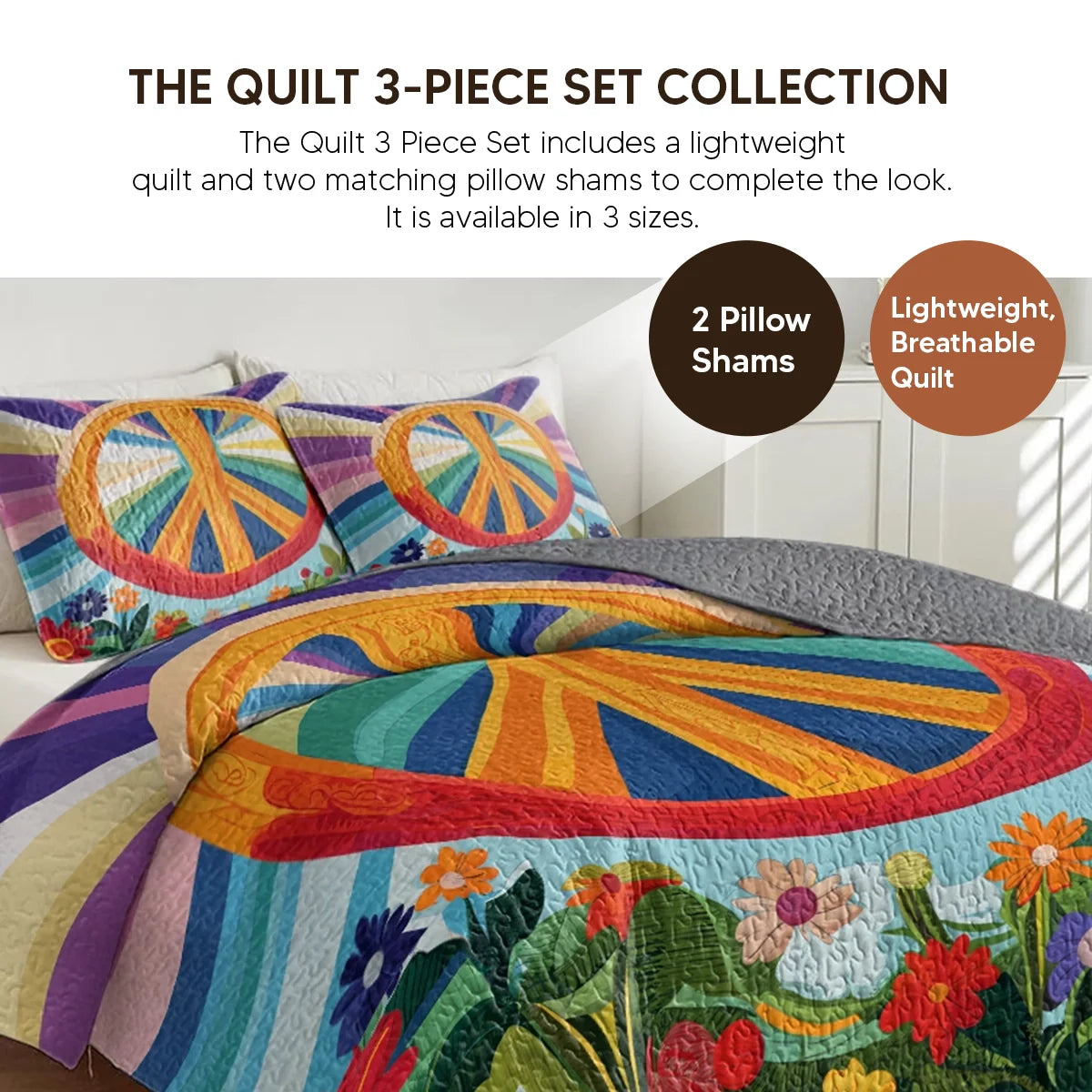 Shineful Quilt 3-Piece Set Peace Bloom