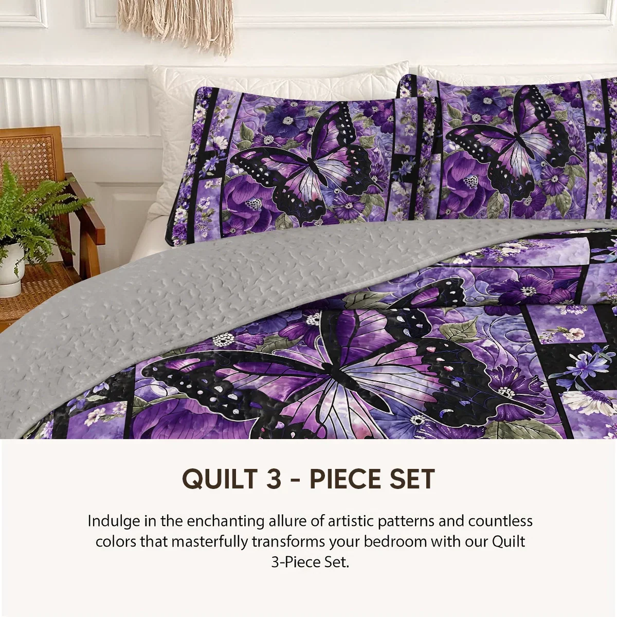 Shineful Quilt 3-Piece Set Dance of the Violet Wings