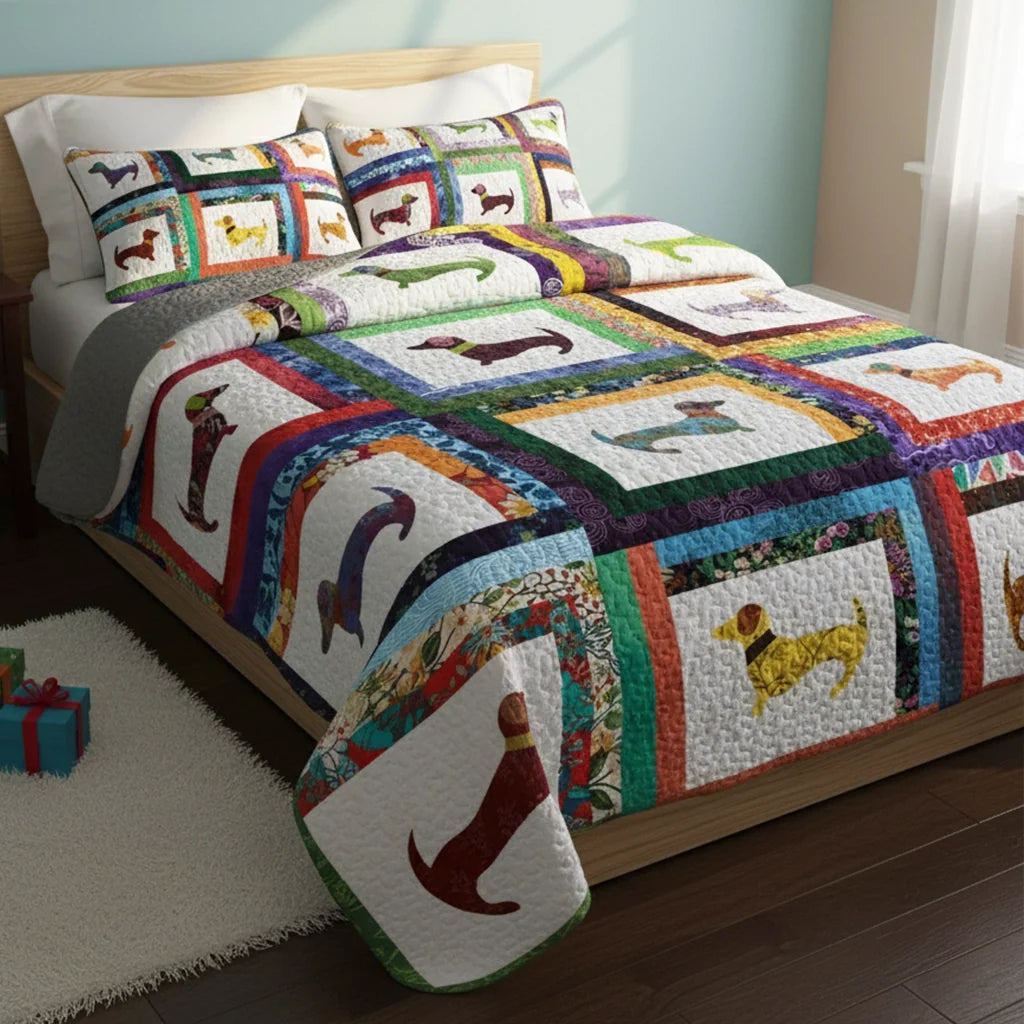Shineful Quilt 3-Piece Set Dachshund Friends