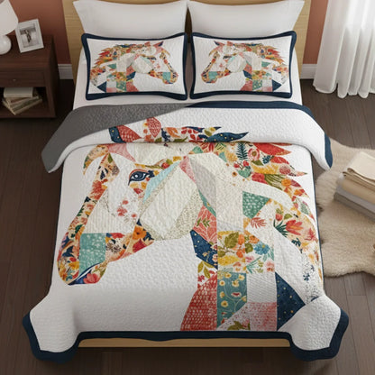 Shineful Quilt 3-Piece Set Charming Floral Horse