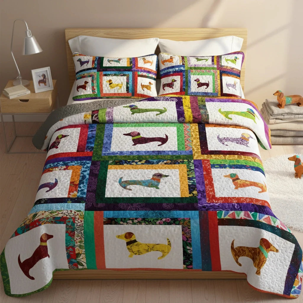 Shineful Quilt 3-Piece Set Dachshund Friends