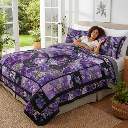 Shineful Quilt 3-Piece Set Gorgeous Purple Butterfly Flowers