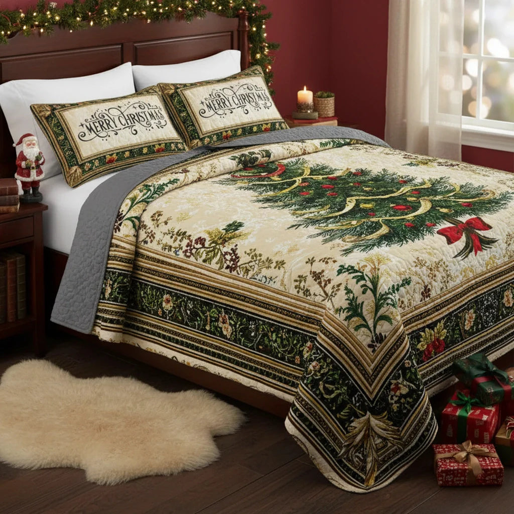 Shineful Quilt 3-Piece Set Classic Christmas Tree