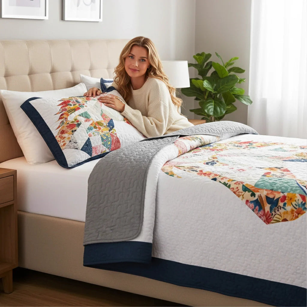 Shineful Quilt 3-Piece Set Charming Floral Horse