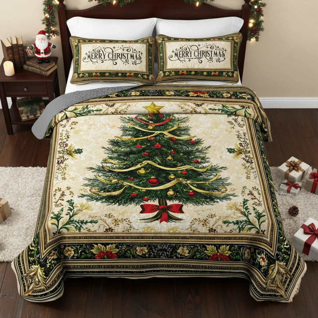 Shineful Quilt 3-Piece Set Classic Christmas Tree