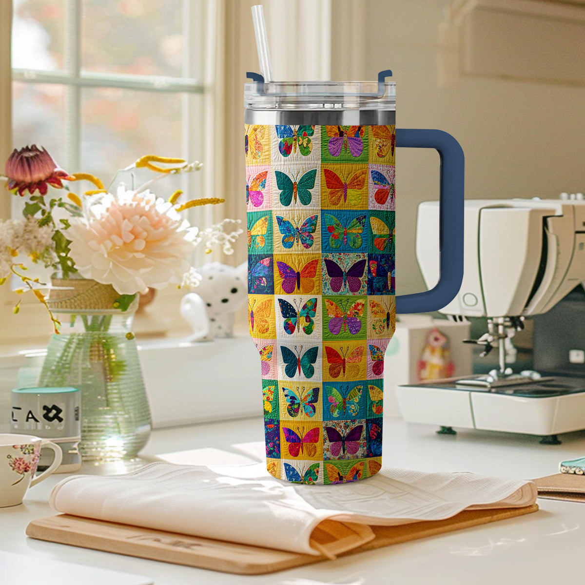 Shineful Tumbler Colorful Butterfly Quilting