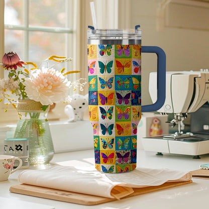 Shineful Tumbler Colorful Butterfly Quilting