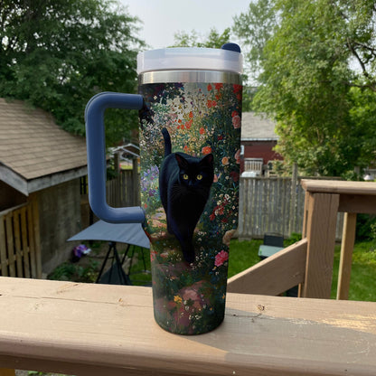 Shineful Tumbler Black Cat In English Garden