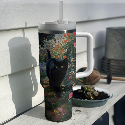 Shineful Tumbler Black Cat In English Garden