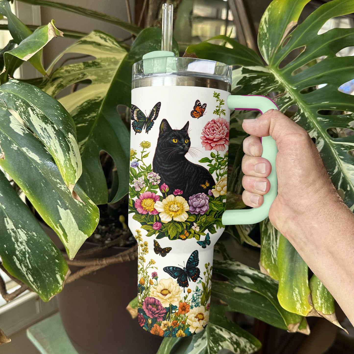 Shineful Tumbler Black Cat Floral Classic