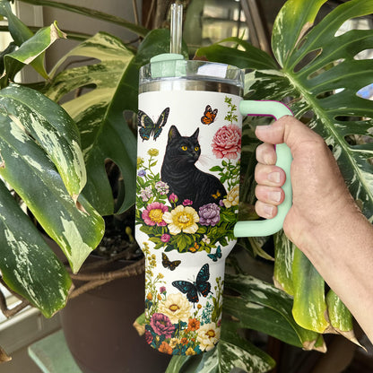 Shineful Tumbler Black Cat Floral Classic