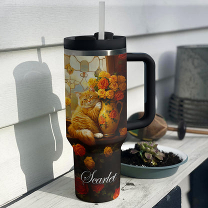 Shineful Tumbler Personalized Cat And Rose