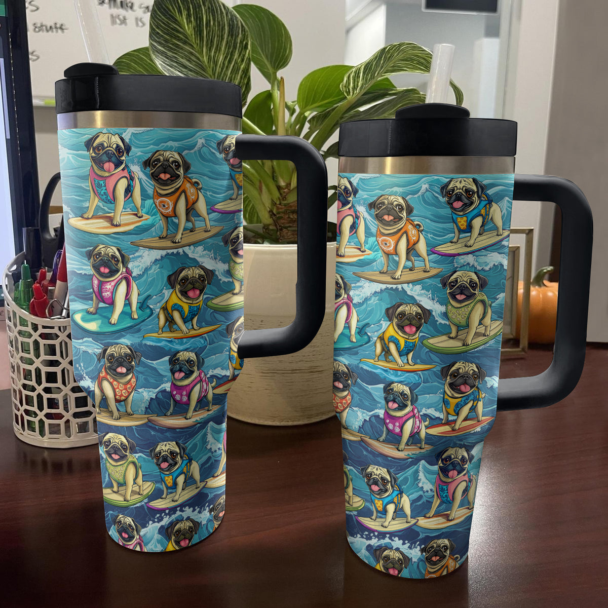Shineful Tumbler Playful Pug Surfing