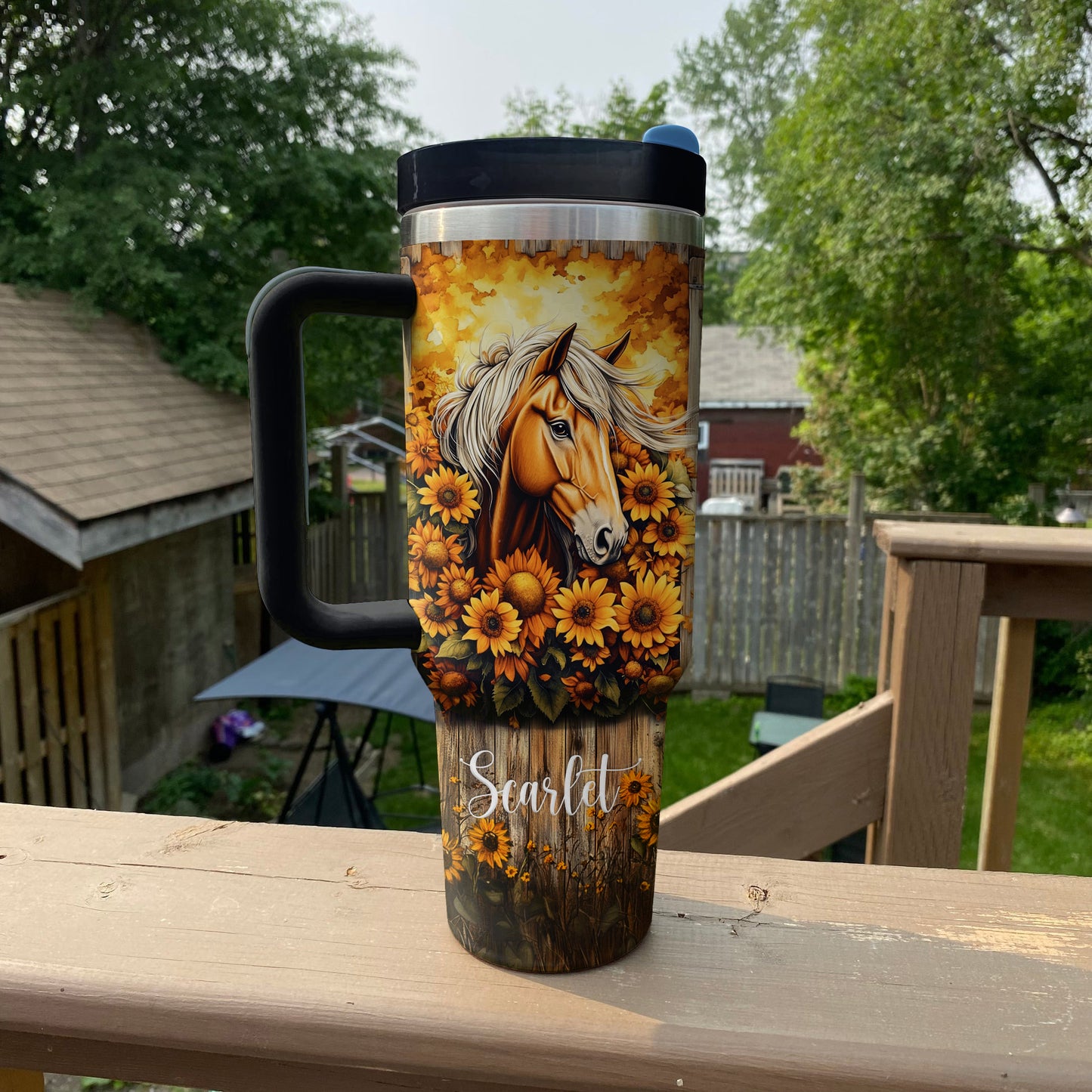 Shineful Tumbler Personalized Graceful Sunflower With Horse