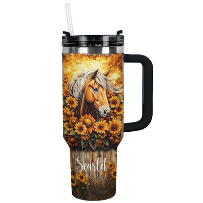 Shineful Tumbler Personalized Graceful Sunflower With Horse