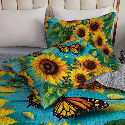 Shineful All Season Quilt 3-Piece Set - Sunflower With Butterfly