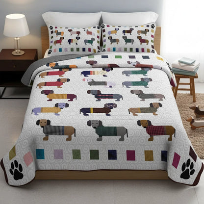 Shineful Quilt 3-Piece Set Dachshund Paws and Patches