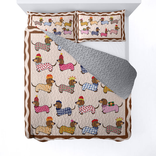 Shineful All Season Quilt 3-Piece Set - Mischievous Dachshunds