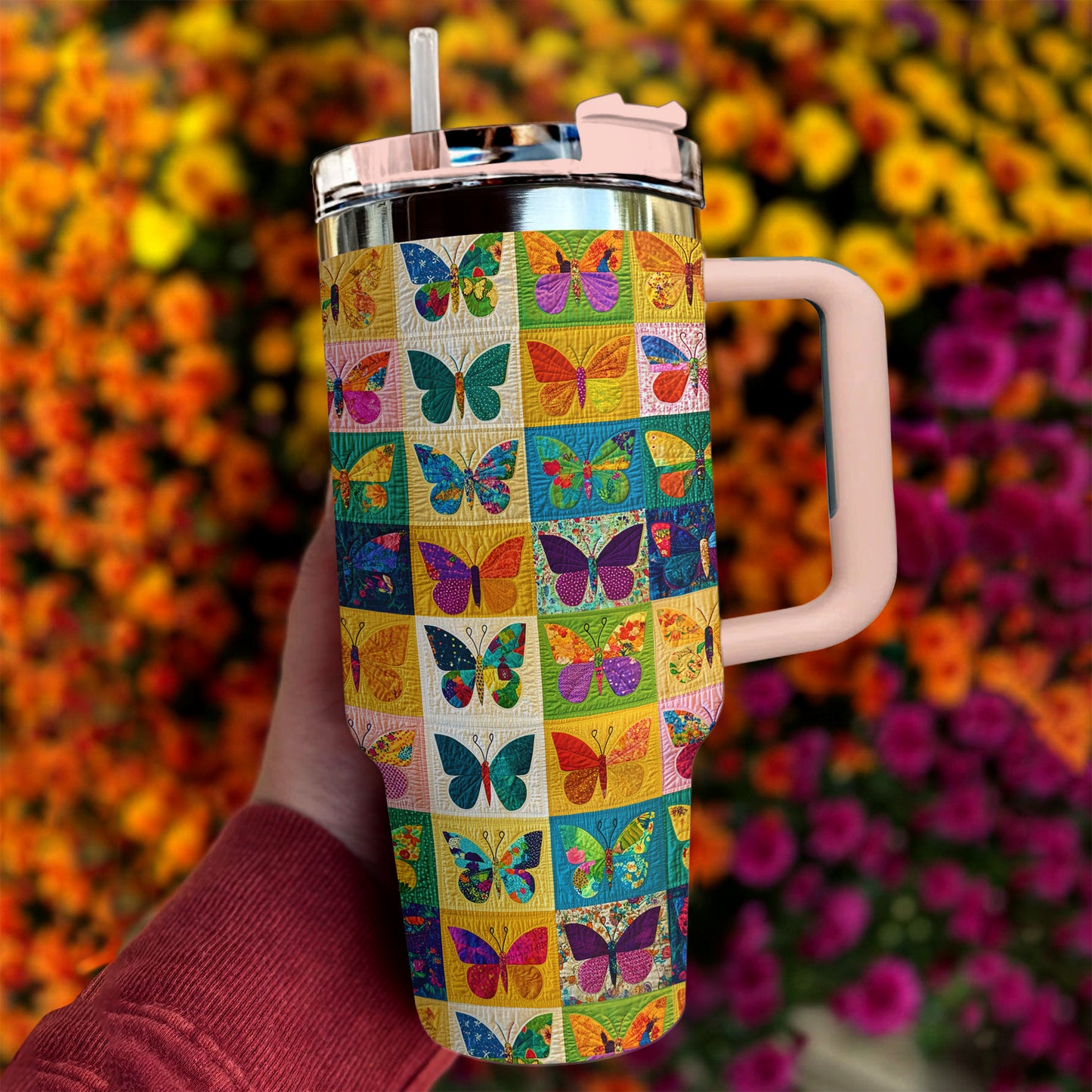 Shineful Tumbler Colorful Butterfly Quilting