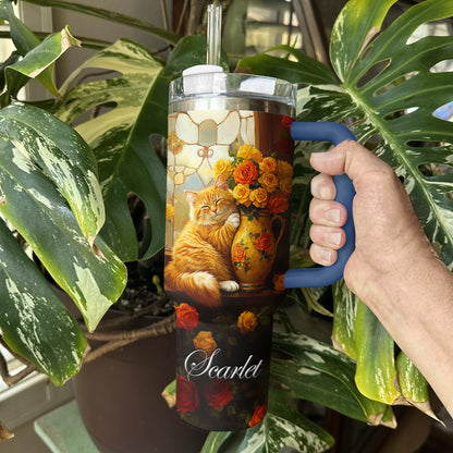 Shineful Tumbler Personalized Cat And Rose