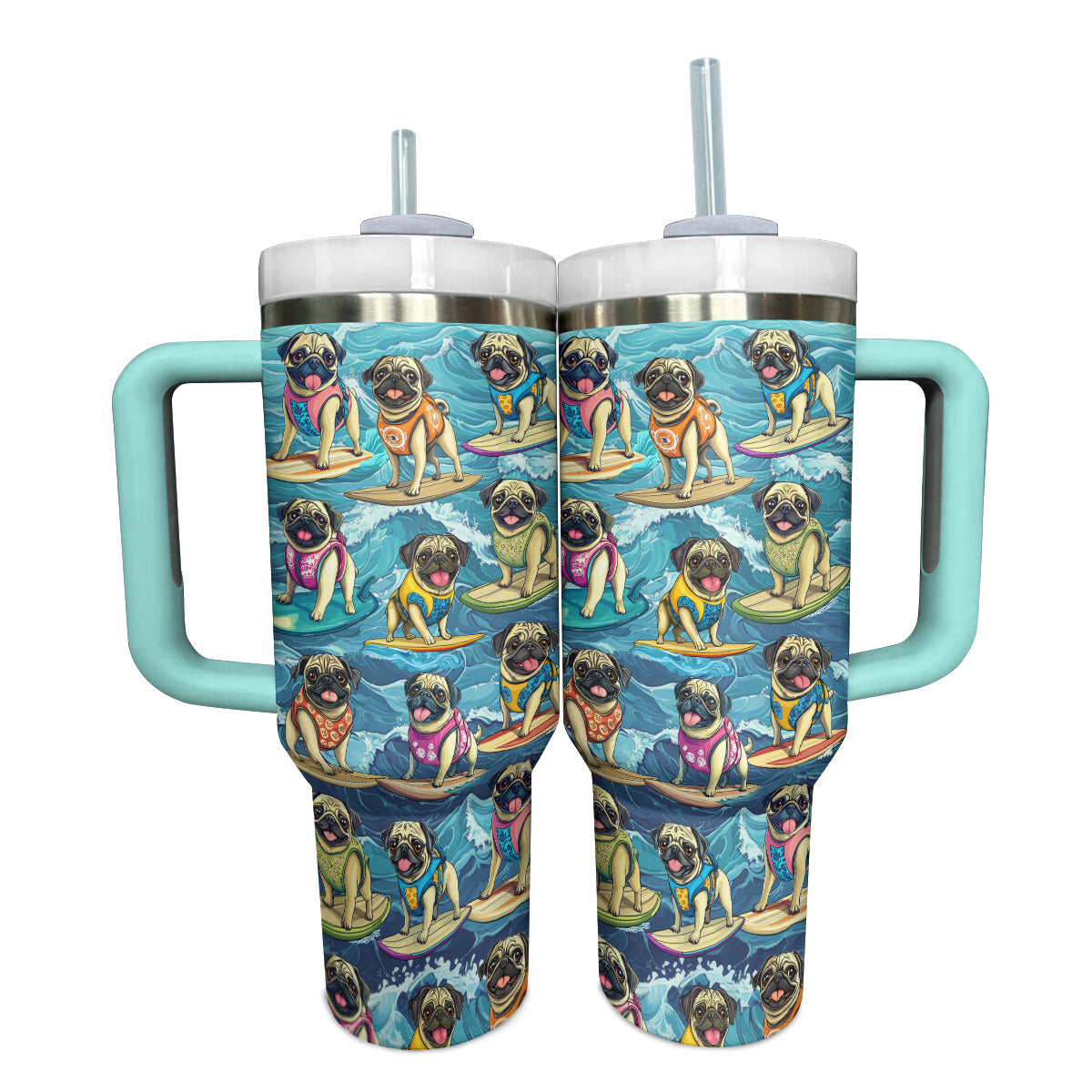 Shineful Tumbler Playful Pug Surfing