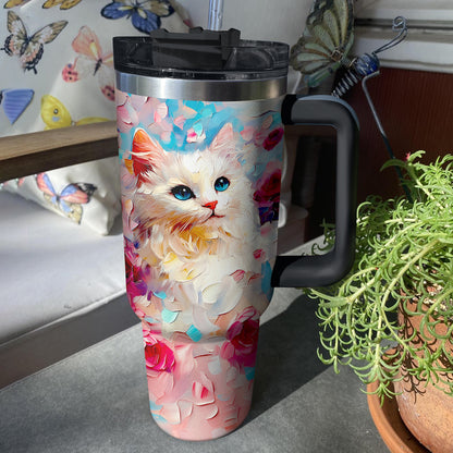 Shineful Tumbler Cat With Beautiful Rose
