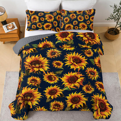 Shineful All Season Quilt 3-Piece Set - Bright And Charming Sunflower