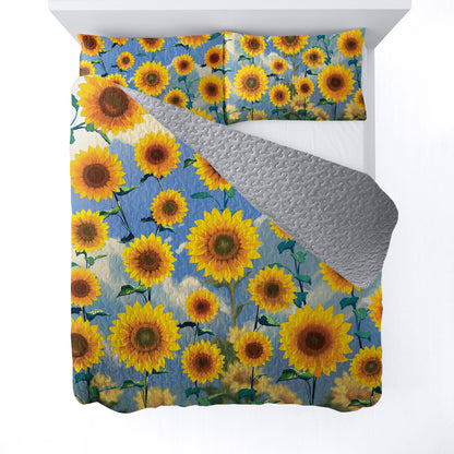 Shineful All Season Quilt 3-Piece Set - Blissful Sunflower
