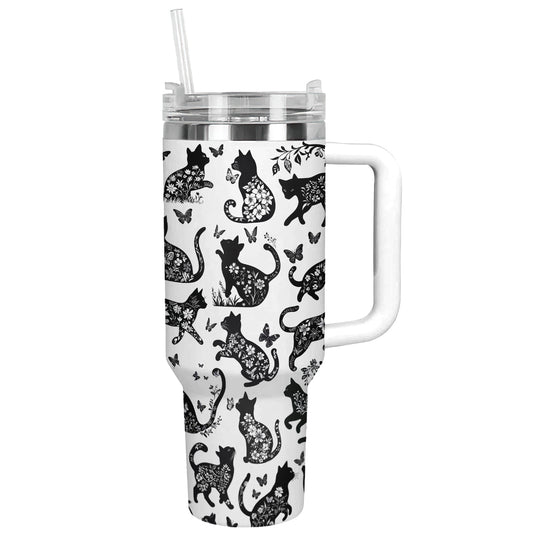 Shineful Tumbler Black Cat Floral