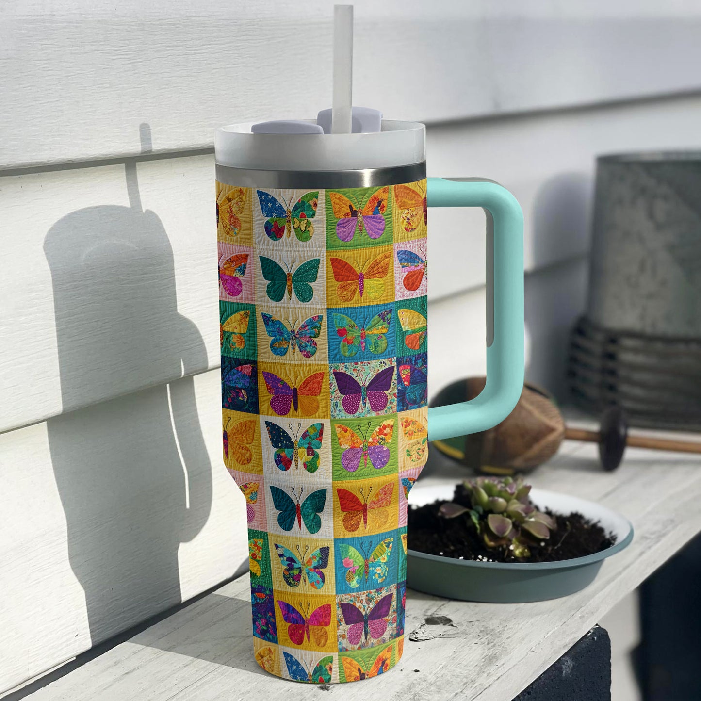 Shineful Tumbler Colorful Butterfly Quilting