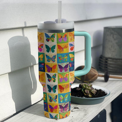 Shineful Tumbler Colorful Butterfly Quilting