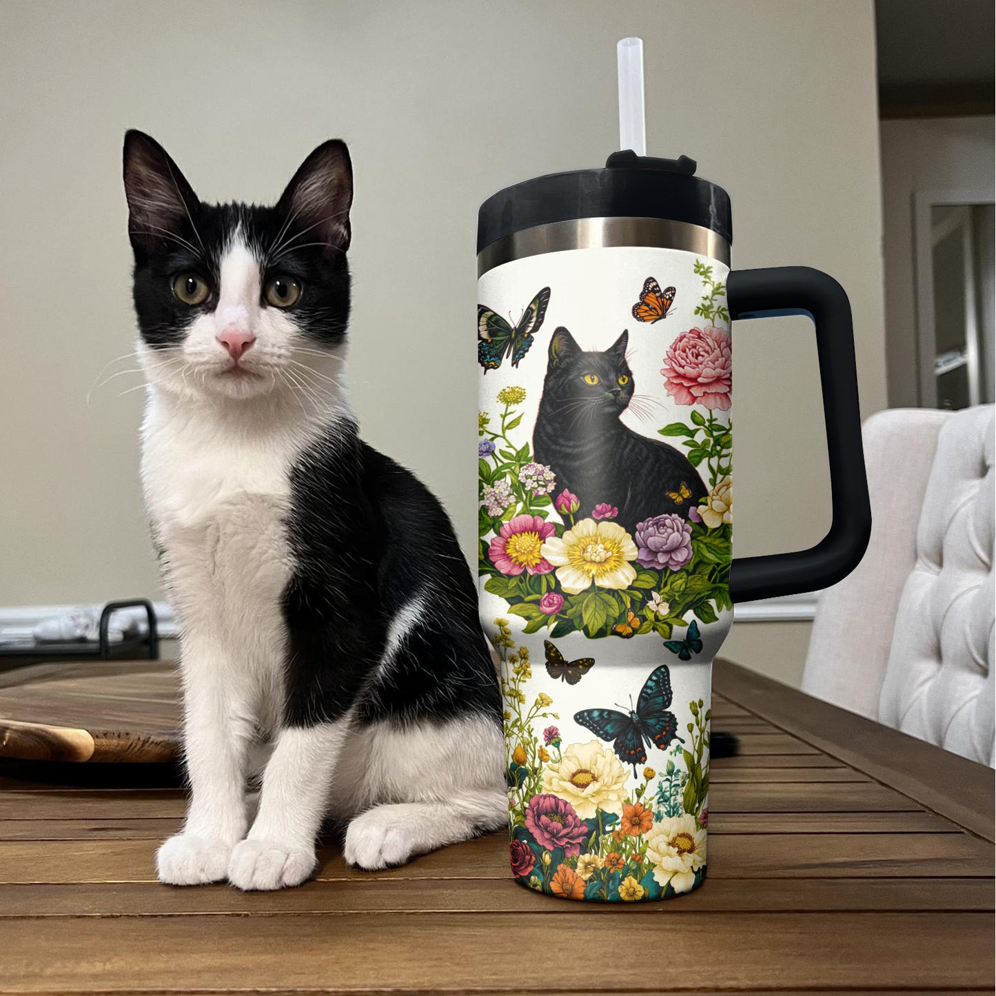 Shineful Tumbler Black Cat Floral Classic