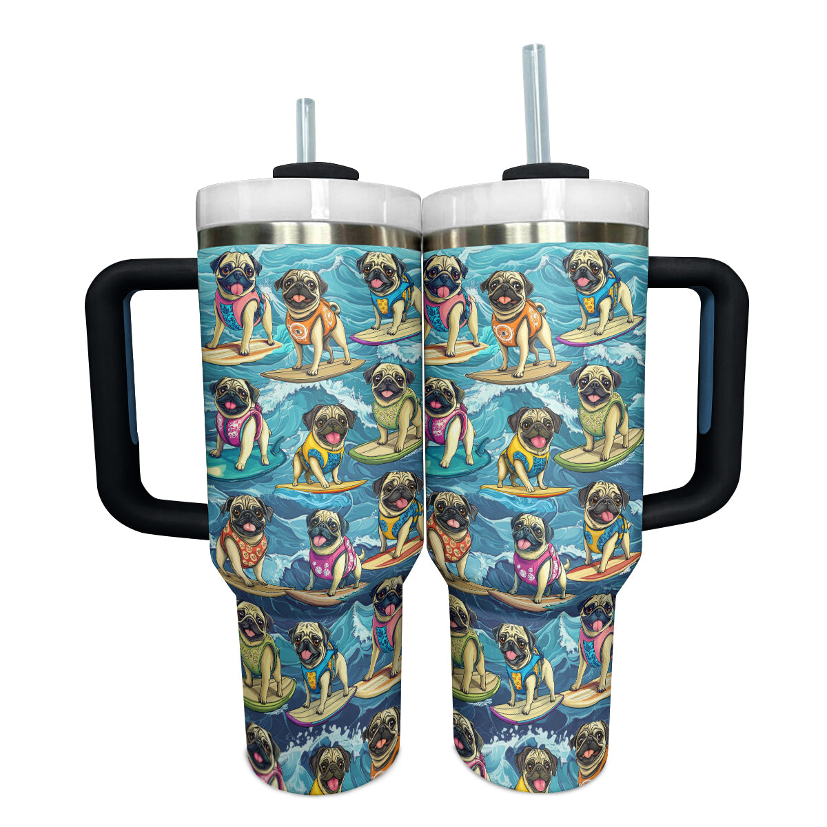 Shineful Tumbler Playful Pug Surfing