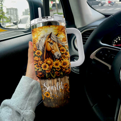 Shineful Tumbler Personalized Graceful Sunflower With Horse