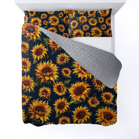 Shineful All Season Quilt 3-Piece Set - Bright And Charming Sunflower