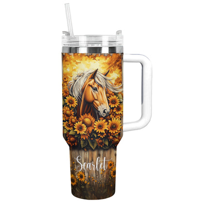 Shineful Tumbler Personalized Graceful Sunflower With Horse