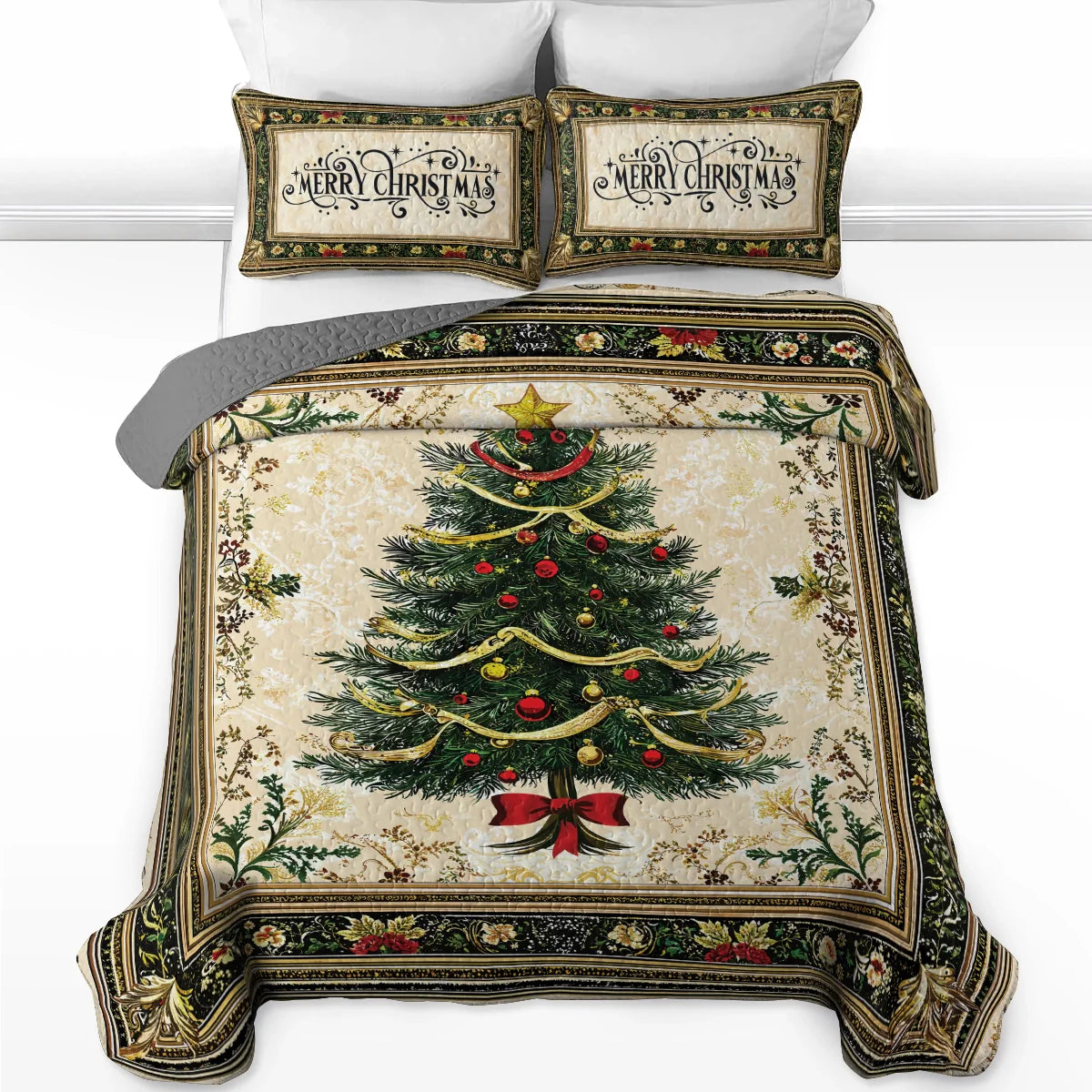 Shineful Quilt 3-Piece Set Classic Christmas Tree